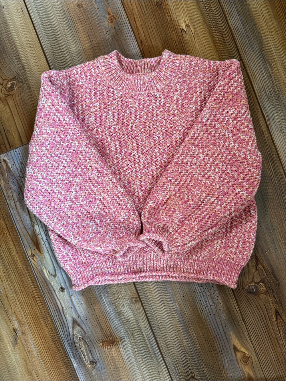 Zara Pink Multitone Bouclé Crewneck Sweater